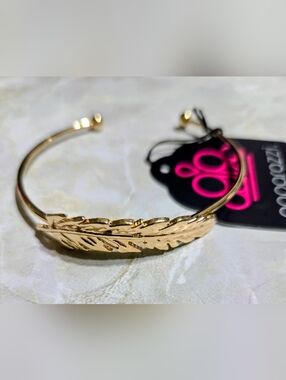 paparazzi Gold Feather Accent Open Cuff Bracelet